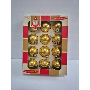 Vintage Coby Midcentury Gold Glass Christmas ornaments 60's